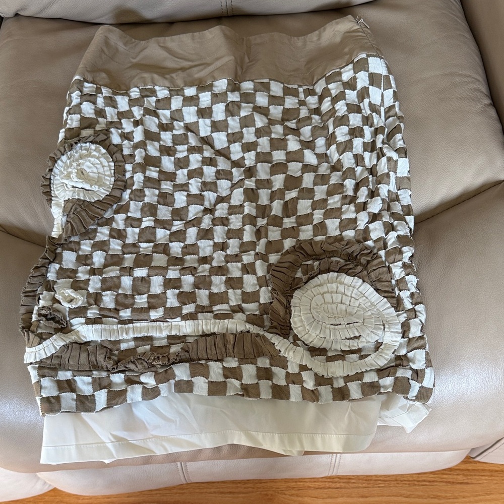 Etcetera Brown and White Checkered Mini Skirt